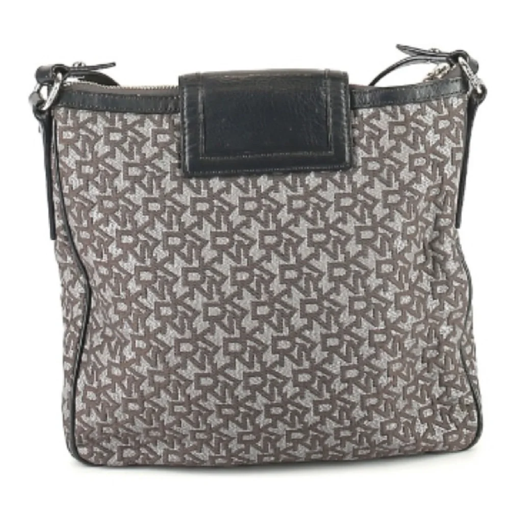 DKNY | Black & Gray Patterned Bag Canvas Leather Crossbody Logo Silver Hardware